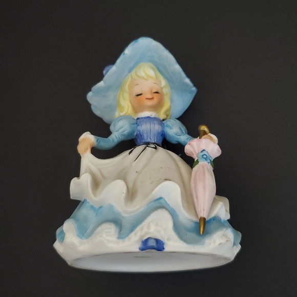 Vintage 70s Girl in Blue Dress with Umbrella Porcelain Figurine Southern Belle - Picture 5 of 8
